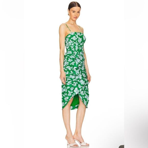$448 Olly Ruched Midi Dress in Frog Flower NWT - Picture 6 of 13